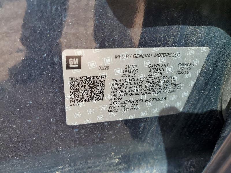 53770496 :رقم المزاد ، 1G1ZE5SX6LF079815 vin ، 2020 Chevrolet Malibu مزاد بيع