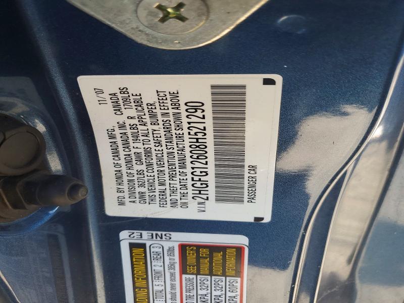 2008 Honda Civic მანქანა იყიდება აუქციონზე, vin: 2HGFG12608H521290, აუქციონის ნომერი: 53851906