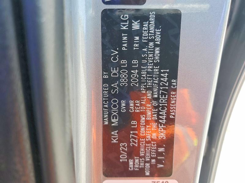 55239316 :رقم المزاد ، 3KPF44AC1RE712441 vin ، 2024 Kia Forte مزاد بيع