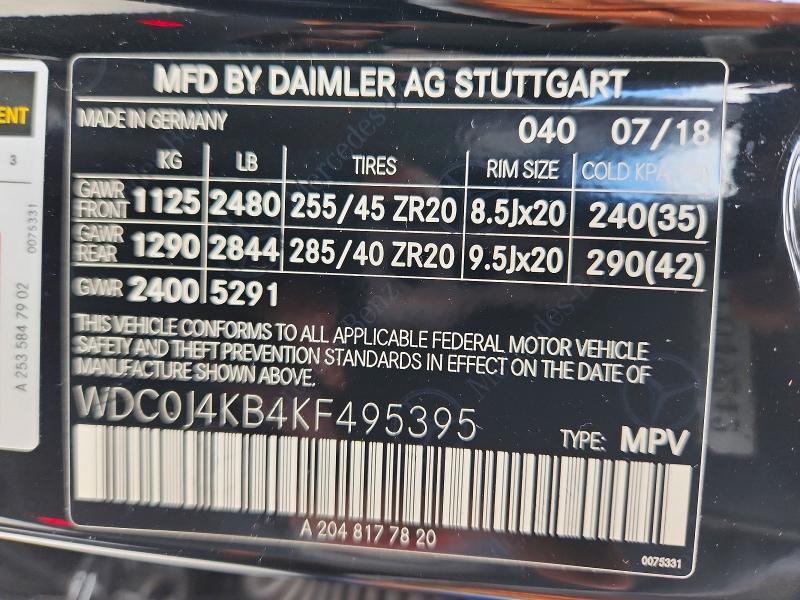 Aukcja sprzedaży 2019 Mercedes-benz Glc Coupe, vin: WDC0J4KB4KF495395, numer aukcji: 53129226