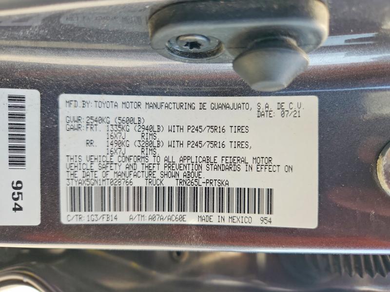 54002226 :رقم المزاد ، 3TYAX5GN1MT028766 vin ، 2021 Toyota Tacoma مزاد بيع