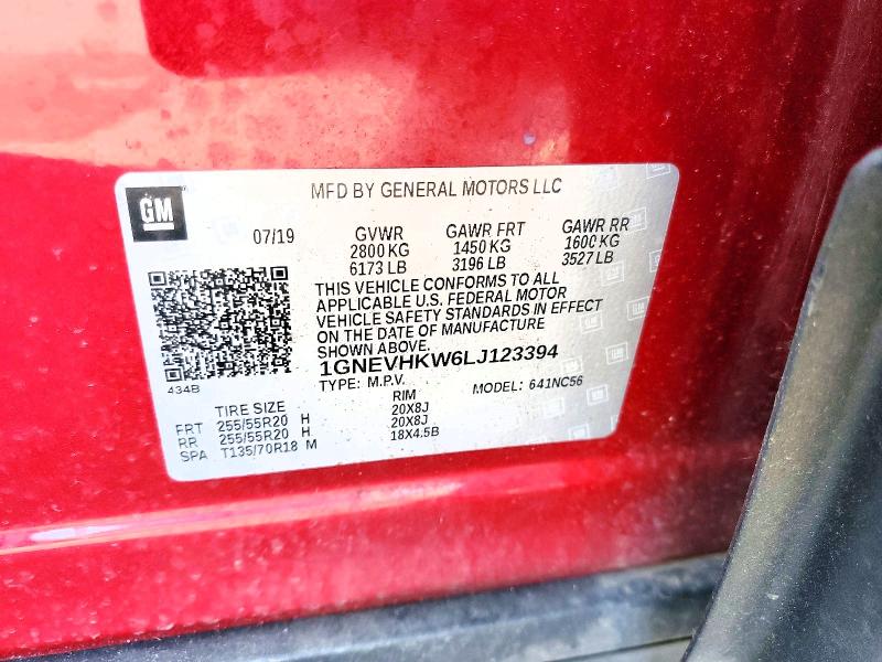 52808176 :رقم المزاد ، 1GNEVHKW6LJ123394 vin ، 2020 Chevrolet Traverse مزاد بيع