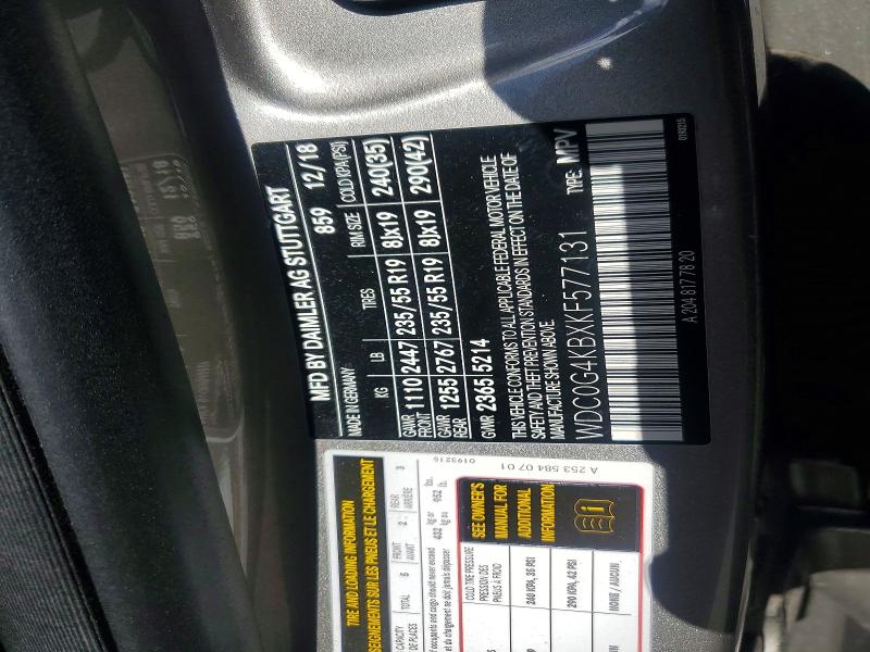 Продажа на аукционе авто 2019 Mercedes-benz Glc, vin: WDC0G4KBXKF577131, номер лота: 52701236