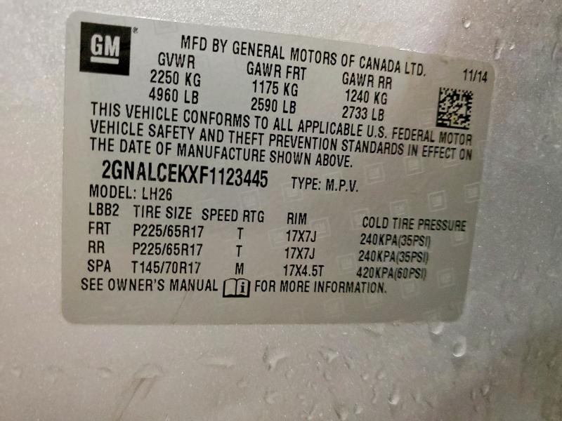 2015 Chevrolet Equinox მანქანა იყიდება აუქციონზე, vin: 2GNALCEKXF1123445, აუქციონის ნომერი: 55534896