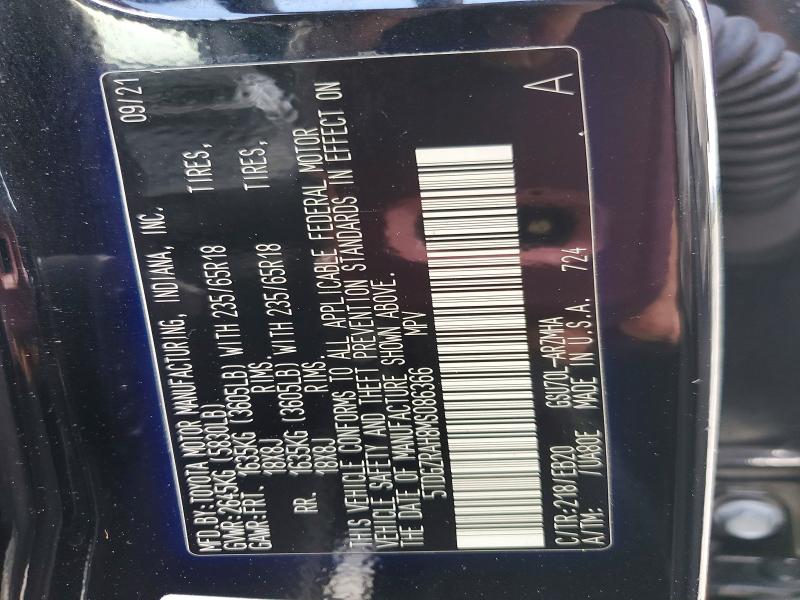 53734036 :رقم المزاد ، 5TDGZRAH8MS086366 vin ، 2021 Toyota Highlander مزاد بيع