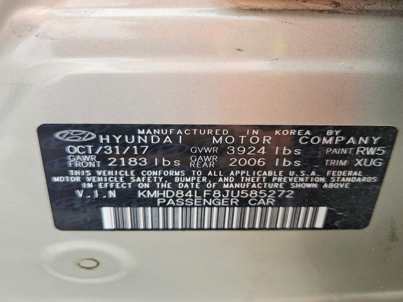 52810306 :رقم المزاد ، KMHD84LF8JU585272 vin ، 2018 Hyundai Elantra مزاد بيع