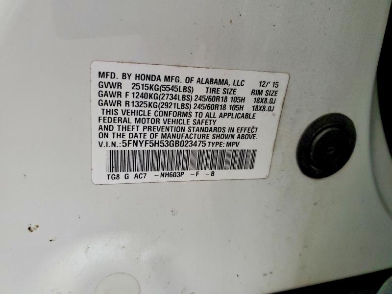 54643306 :رقم المزاد ، 5FNYF5H53GB023475 vin ، 2016 Honda Pilot مزاد بيع