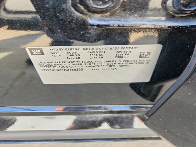 2017 Chevrolet Impala მანქანა იყიდება აუქციონზე, vin: 2G1105S31H9150265, აუქციონის ნომერი: 54880656