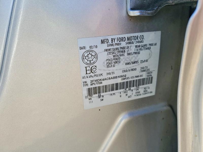 51869366 :رقم المزاد ، 2FMDK4AC6ABB10932 vin ، 2010 Ford Edge مزاد بيع
