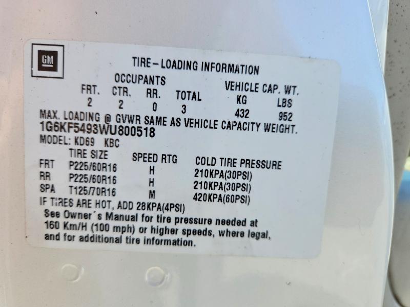 1998 Cadillac Deville მანქანა იყიდება აუქციონზე, vin: 1G6KF5493WU800518, აუქციონის ნომერი: 55225306