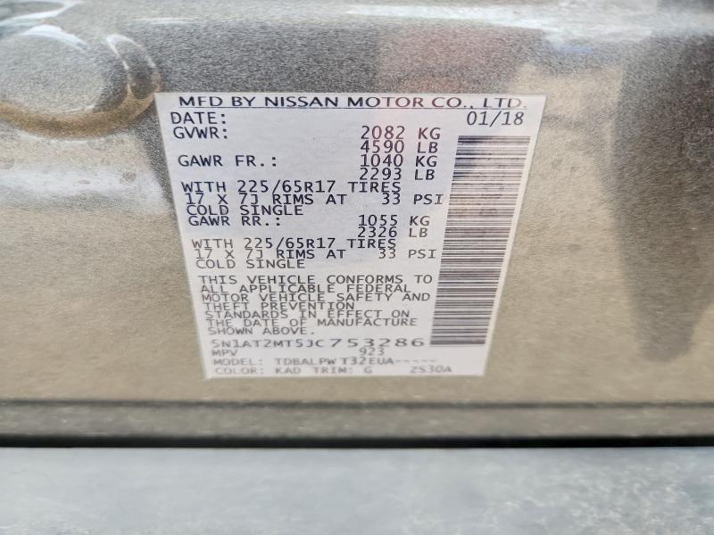 52616126 :رقم المزاد ، 5N1AT2MT5JC753286 vin ، 2018 Nissan Rogue مزاد بيع
