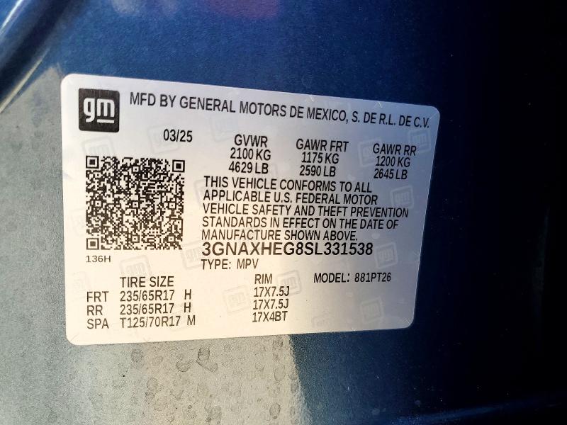 54145226 :رقم المزاد ، 3GNAXHEG8SL331538 vin ، 2025 Chevrolet Equinox مزاد بيع