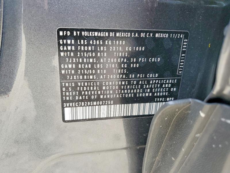 Aukcja sprzedaży 2025 Volkswagen Taos, vin: 3VVEC7B29SM007258, numer aukcji: 52922286