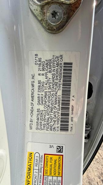 54422666 :رقم المزاد ، 1HGCV1F32JA095311 vin ، 2018 Honda Accord مزاد بيع