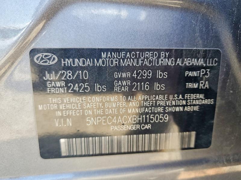 2011 Hyundai Sonata მანქანა იყიდება აუქციონზე, vin: 5NPEC4ACXBH115059, აუქციონის ნომერი: 52266116