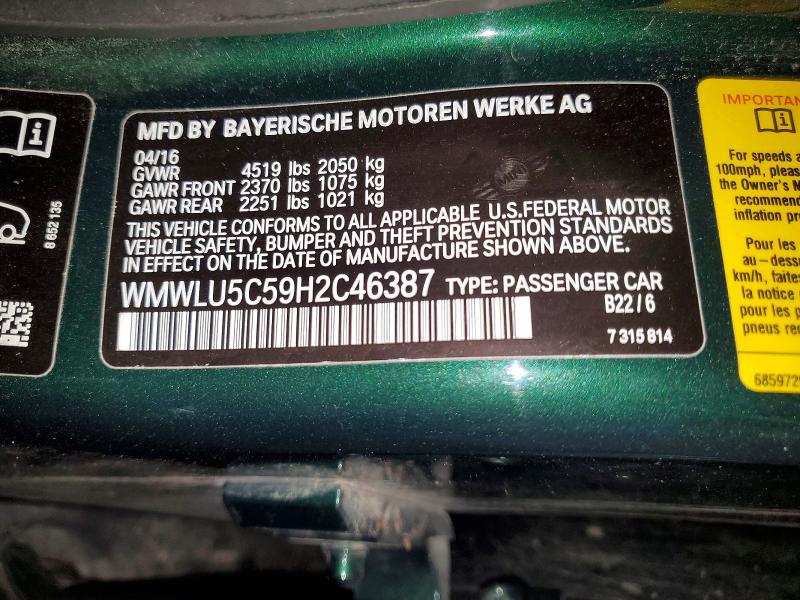 53406096 :رقم المزاد ، WMWLU5C59H2C46387 vin ، 2017 Mini Cooper مزاد بيع
