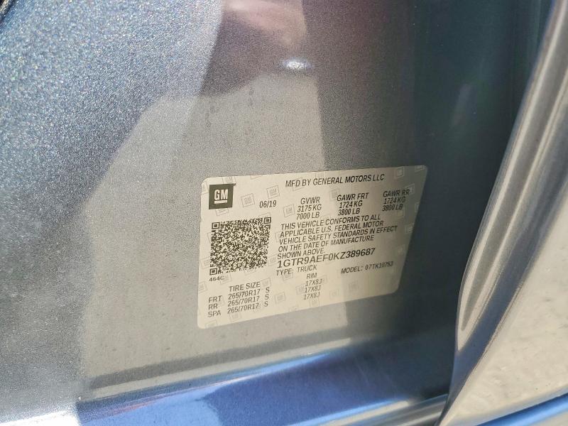 49785186 :رقم المزاد ، 1GTR9AEF0KZ389687 vin ، 2019 Gmc Sierra مزاد بيع