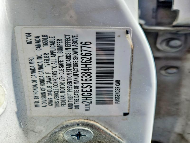 Продажа на аукционе авто 2004 Honda Civic, vin: 2HGES16384H626776, номер лота: 52216656
