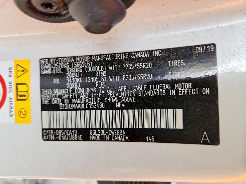 52100946 :رقم المزاد ، 2T2HZMAA9LC153490 vin ، 2020 Lexus Rx مزاد بيع