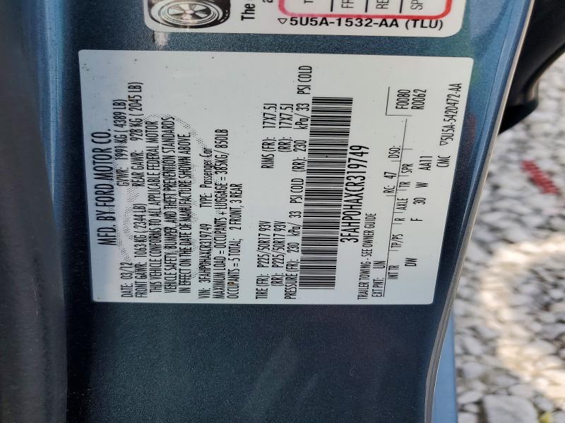 Aukcja sprzedaży 2012 Ford Fusion, vin: 3FAHP0HAXCR319749, numer aukcji: 55464106