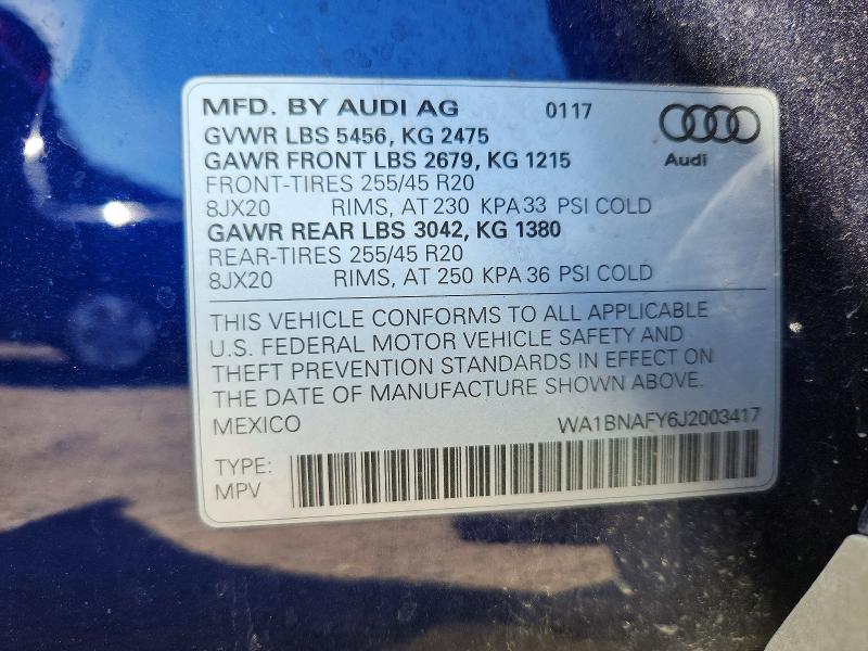 Продаж на аукціоні авто 2018 Audi Q5, vin: WA1BNAFY6J2003417, номер лоту: 55153166
