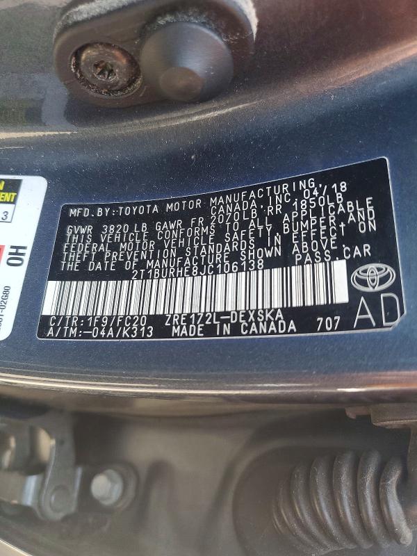 Продаж на аукціоні авто 2018 Toyota Corolla, vin: 2T1BURHE8JC106138, номер лоту: 53059866