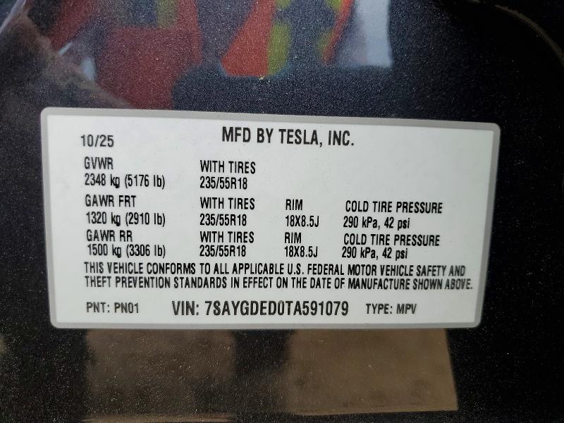 54226076 :رقم المزاد ، 7SAYGDED0TA591079 vin ، 2026 Tesla Model Y مزاد بيع