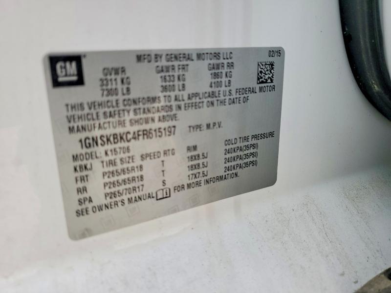 2015 Chevrolet Tahoe მანქანა იყიდება აუქციონზე, vin: 1GNSKBKC4FR615197, აუქციონის ნომერი: 52995426