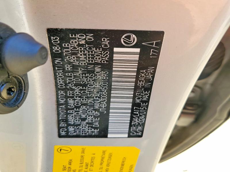 52022296 :رقم المزاد ، JTHBA30G845001893 vin ، 2004 Lexus Es مزاد بيع