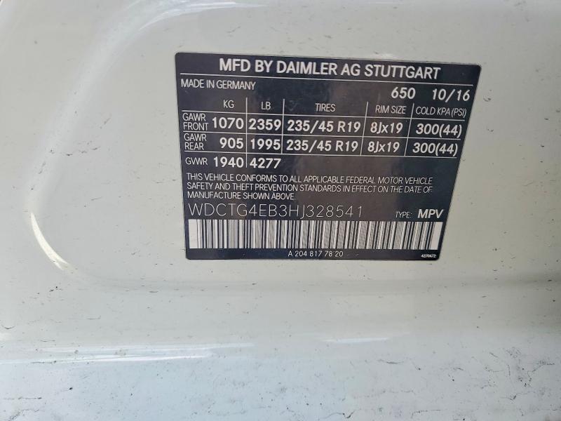 Aukcja sprzedaży 2017 Mercedes-benz Gla, vin: WDCTG4EB3HJ328541, numer aukcji: 54090896