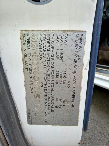 Aukcja sprzedaży 1982 Bmw 633, vin: WBAEB3606C7505218, numer aukcji: 53123136