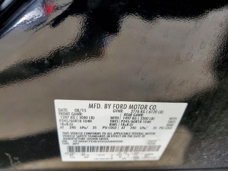 Aukcja sprzedaży 2016 Ford Explorer, vin: 1FM5K7D83GGA86006, numer aukcji: 54162936