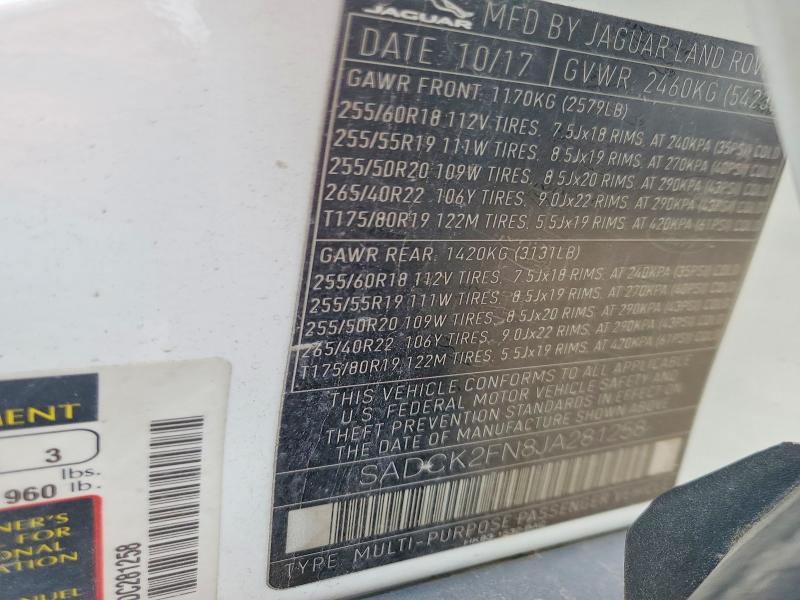 Продажа на аукционе авто 2018 Jaguar F-pace, vin: SADCK2FN8JA281258, номер лота: 53405206