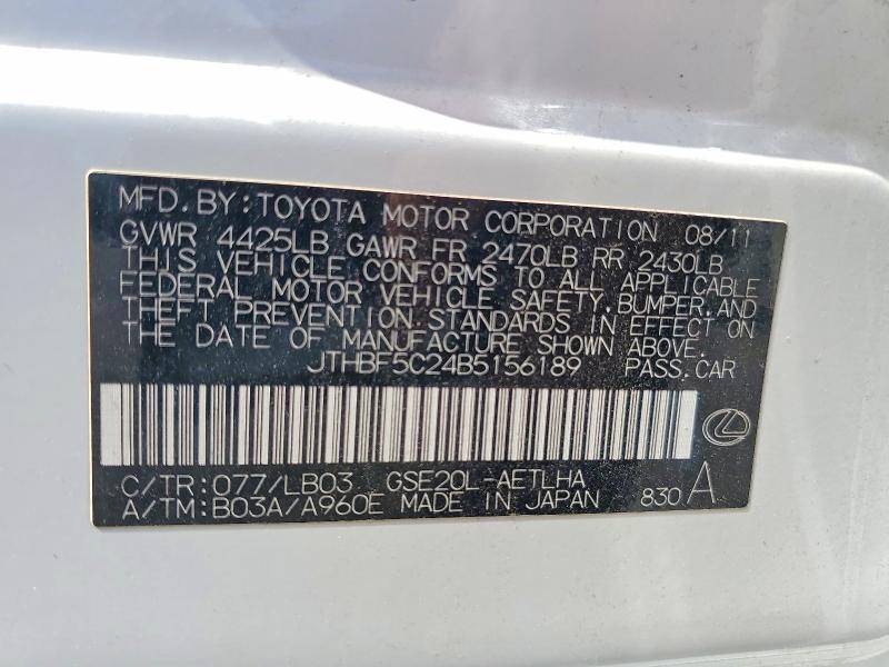 Aukcja sprzedaży 2011 Lexus Is, vin: JTHBF5C24B5156189, numer aukcji: 54605516