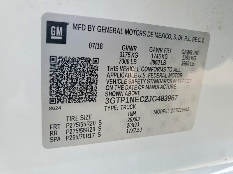 Продаж на аукціоні авто 2018 Gmc Sierra, vin: 3GTP1NEC2JG483967, номер лоту: 54006646
