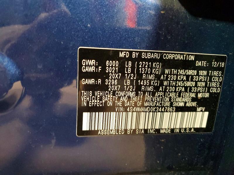 Продажа на аукционе авто 2019 Subaru Ascent, vin: 4S4WMAMD0K3447863, номер лота: 53360026