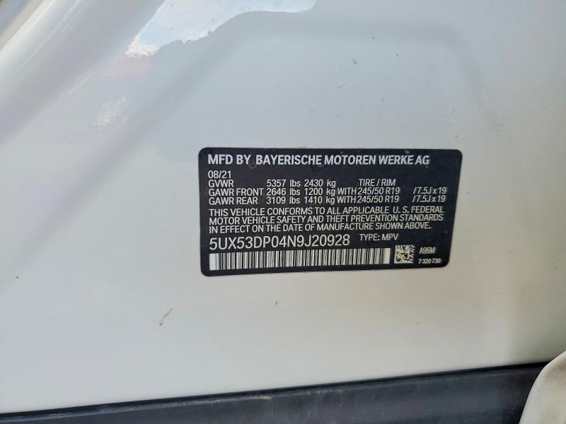 Aukcja sprzedaży 2022 Bmw X3, vin: 5UX53DP04N9J20928, numer aukcji: 51840686