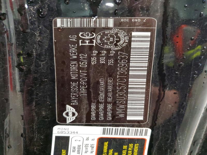Aukcja sprzedaży 2012 Mini Cooper, vin: WMWSU3C57CT369637, numer aukcji: 52821066