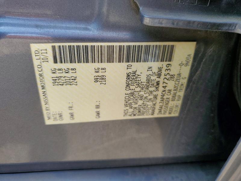 Продажа на аукционе авто 2012 Nissan Altima, vin: 1N4AL2AP4CN472539, номер лота: 54784946