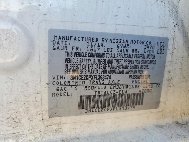 53258466 :رقم المزاد ، 3N1CE2CPXFL393474 vin ، 2015 Nissan Versa Note مزاد بيع