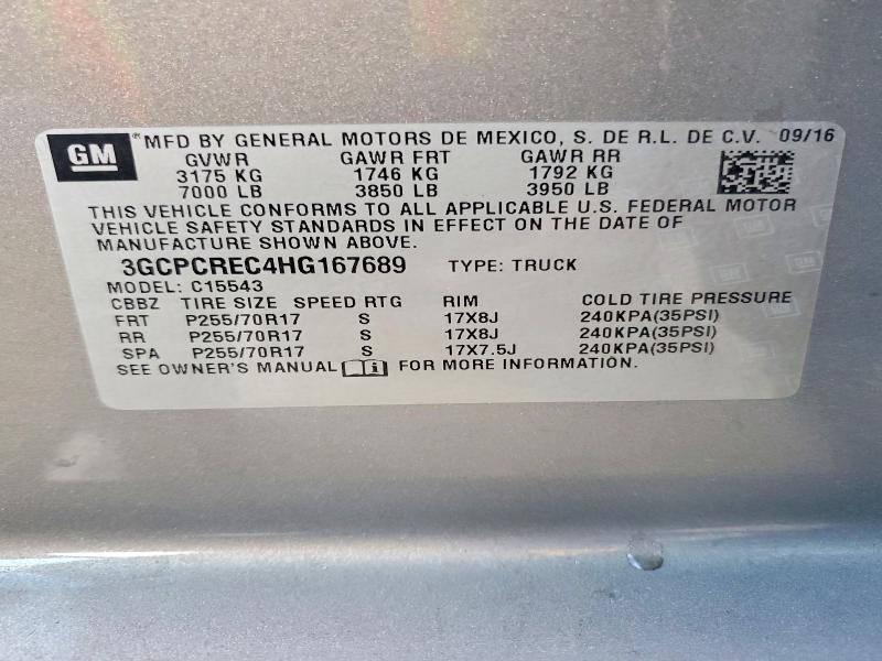 55012816 :رقم المزاد ، 3GCPCREC4HG167689 vin ، 2017 Chevrolet Silverado مزاد بيع