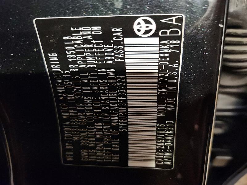 Продажа на аукционе авто 2015 Toyota Corolla, vin: 5YFBURHE3FP332224, номер лота: 55176336