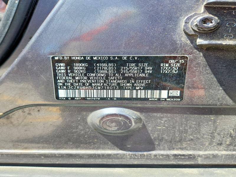 2016 Honda Hr-v მანქანა იყიდება აუქციონზე, vin: 3CZRU6H53GM718013, აუქციონის ნომერი: 55005776