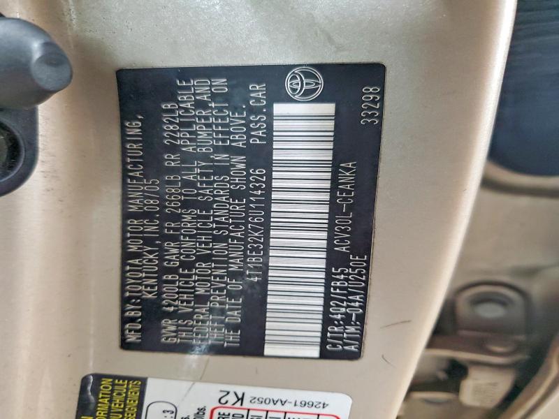 52042136 :رقم المزاد ، 4T1BE32K76U114326 vin ، 2006 Toyota Camry مزاد بيع