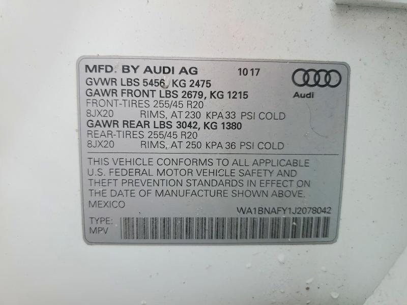 Aukcja sprzedaży 2018 Audi Q5, vin: WA1BNAFY1J2078042, numer aukcji: 54634506