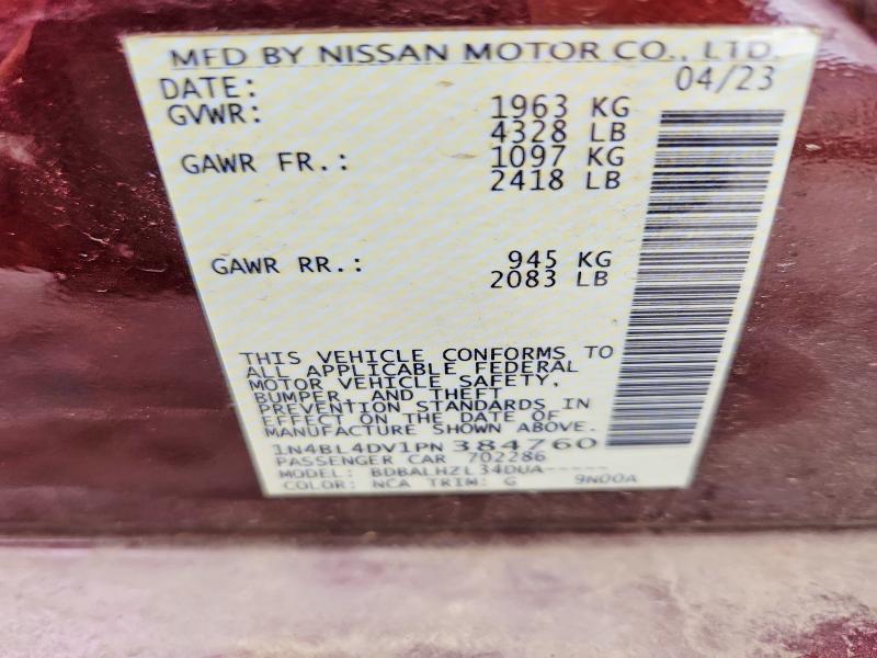Продаж на аукціоні авто 2023 Nissan Altima, vin: 1N4BL4DV1PN384760, номер лоту: 54435306