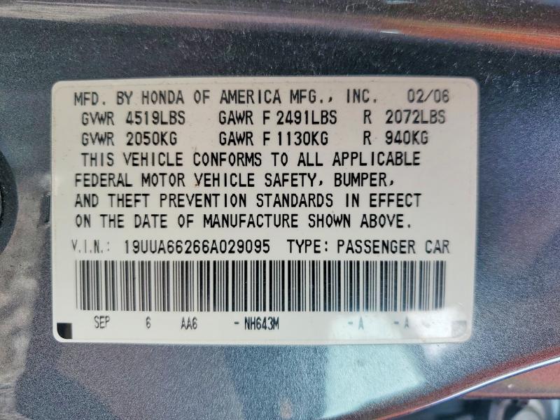 2006 Acura 3.2tl მანქანა იყიდება აუქციონზე, vin: 19UUA66266A029095, აუქციონის ნომერი: 52216286