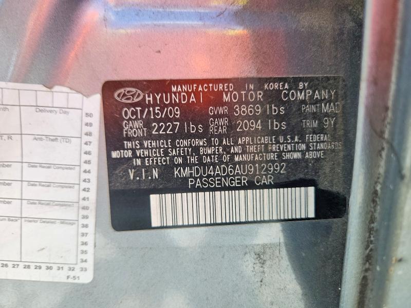 2010 Hyundai Elantra მანქანა იყიდება აუქციონზე, vin: KMHDU4AD6AU912992, აუქციონის ნომერი: 53516456