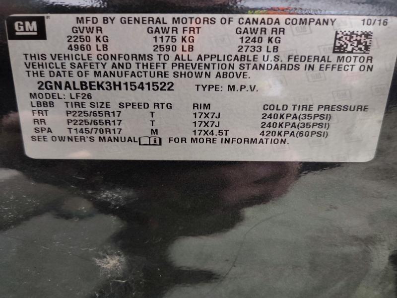 54841296 :رقم المزاد ، 2GNALBEK3H1541522 vin ، 2017 Chevrolet Equinox مزاد بيع