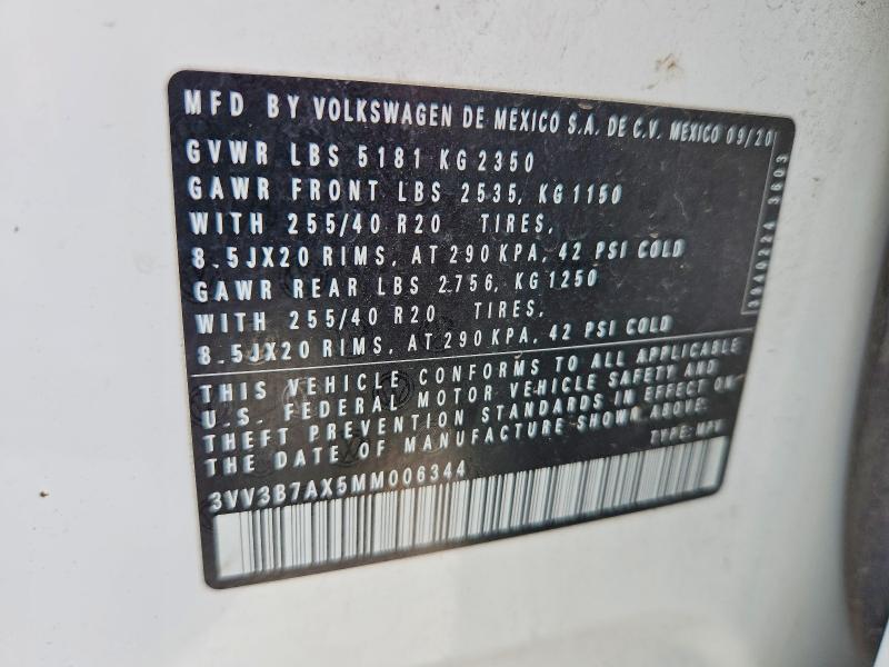 54965786 :رقم المزاد ، 3VV3B7AX5MM006344 vin ، 2021 Volkswagen Tiguan مزاد بيع